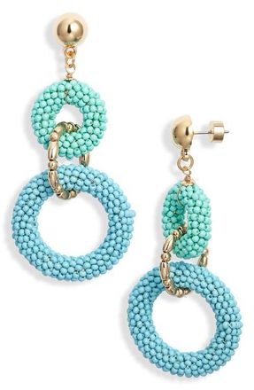 Nordstrom Beaded Link Drop Earrings in Aqua Multi- Gold at Nordstrom