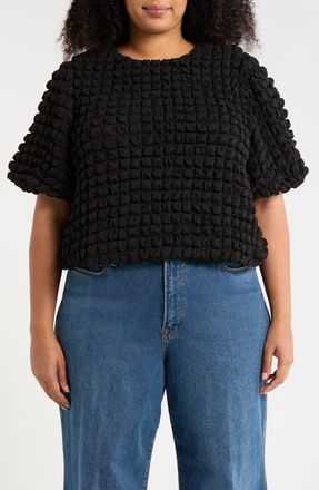 Sugarlips Texture Puff Sleeve Crop Top in Black at Nordstrom, Size 3X