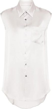 Maison Margiela Asymmetrische Mouwloze Blouse met Voeringlook - Dames - Overhemden - Grijs - XS - Overhemden