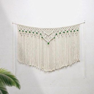 No Brand Tapiz De Macram&eacute; Grande Con Cuentas De Madera, 100 X 65 Cm, Tapiz De Macram&eacute;, Estilo Boho, Alfombra Tejida, Dormitorio, Cortina, Flecos, Guirnalda, Pa