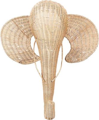 Beliani Decoraci&oacute;n De Pared Cabeza De Elefante Infantil Hecho A Mano Boho Rat&aacute;n Claro Gruney