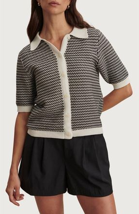 Varley Gaelle Polo Cardigan in Snow White /Black at Nordstrom, Size Xx-Small