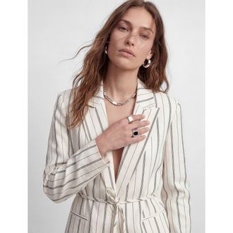 Koton Striped Long Sleeve Belted Blazer in White Stripe at Nordstrom, Size 10