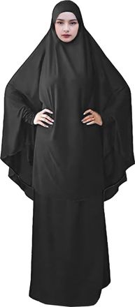 Generic Ladies Abaya Mukena Telekung Black Overhead Sleeves 2 Piece Blouse Women Gift Ramadan Eid Prayer Modest Cloth