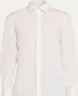 Valentino Garavani Mens Solid Cotton Hidden-Placket Sport Shirt