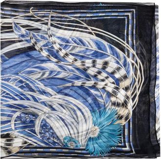 Ferragamo Silky Scarves, female, Blue, Size: ONE SIZE Silk Scarf with Fringes
