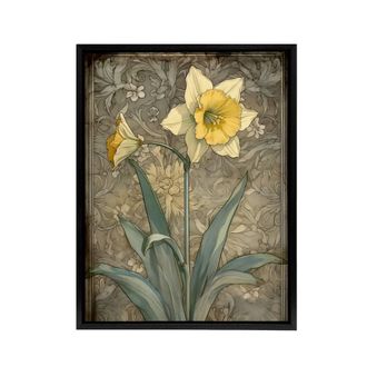 Artery8 Daffodil Flower Art Nouveau Framed Canvas Wall Art Print | Size: W24 x H32