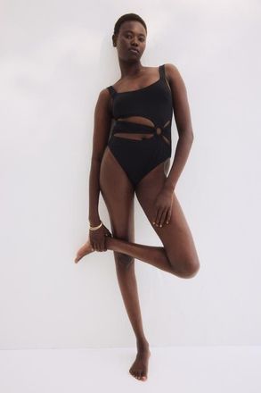 H&M Padded-cup High Leg Swimsuit in Black at Nordstrom, Size X-Large