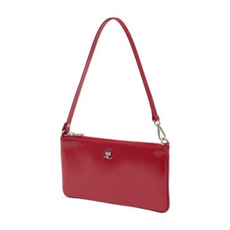 Courr&egrave;ges Womens Calfskin Leather Shoulder Bag Red