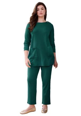 Roaman's Snap Button Boatneck Soft Knit Tunic in Emerald Green at Nordstrom, Size 28