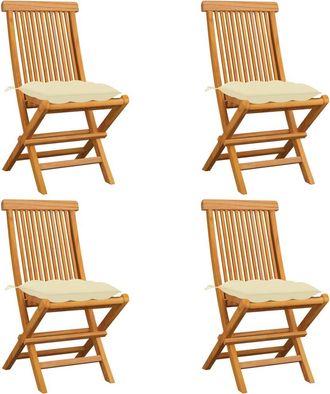 vidaXL Vidaxl - Sillas De Jard&iacute;n 4 Uds Madera De Teca Con Cojines Blanco Crema