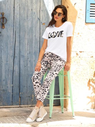 Heine T-Shirt HEINE T-Shirt, Damen, Gr. 34, wei&szlig;, 100% Baumwolle, bedruckt, gemustert, mehrfarbig, unifarben, Rundhals, Shirts T-Shirt