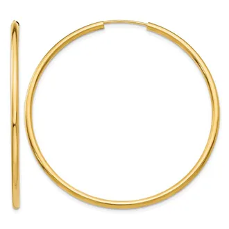 Diamond2Deal 14k Yellow Gold Round 2mm Hoop Earrings 45 mm