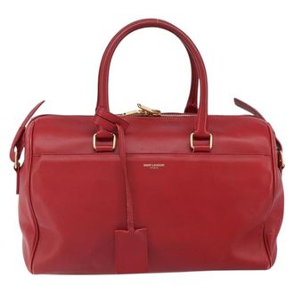 Saint Laurent Classic Duffle Bag Leather Red Leather Handbag (Pre-Owned)