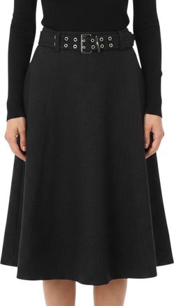 Ganni Black Solid Calf Length Skirt
