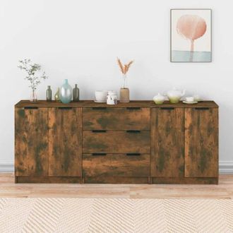 vidaXL Credenze 3 pz Rovere Fumo in Legno Multistrato - Vidaxl