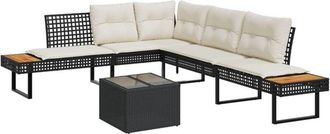 vidaXL Set De Sof&aacute;s Jard&iacute;n 2 Pzas Con Cojines Rat&aacute;n Pe Y Vidrio Negro Vidaxl