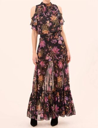Misa Mavi Maxi Skirt In Dusted Cluster Chiffon