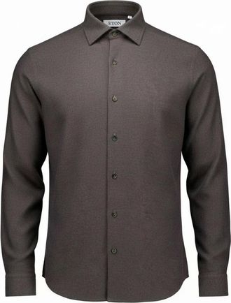 Eton Effen Flanellen Overhemd - Heren - Overhemden - Bruin - Maat: M Flanel