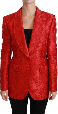 Dolce & Gabbana Rode Blazer met Bloemen- en Engelmotief - Dames - Blazers - Rood - XL - Jassen