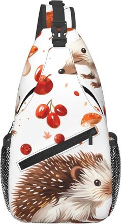 Generic Mushroom Brown Hedgehog Sling Bag With Zipper Chest Bag Anti Theft Sling Backpack For Men Workout Outdoors