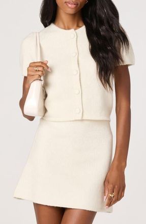 ASTR the Label Jailyn Short Sleeve Cardigan in Cream at Nordstrom, Size Medium