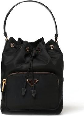 Prada (WMNS) PRADA SS26 Duet Re-Nylon bucket bag Black Gold 1BH038-RV44-F0002