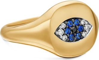 David Yurman Anello Cable Collectibles Evil Eye da mignolo in oro giallo 18kt con zaffiri e diamanti (9,7mm)