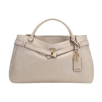 Guess Ella Logo Large Girlfriend Satchel - Dames - Handtassen - Beige - ONE Size - Polyester - Tassen