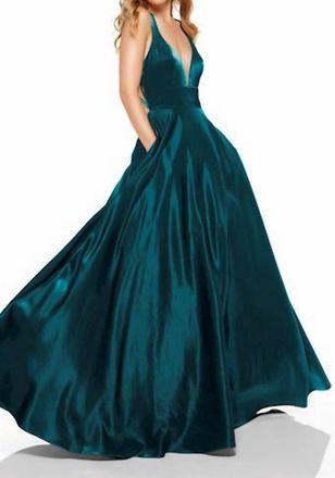 Alyce Paris Long A-Line Gown In Peacock