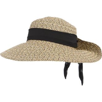 Nine West Flip Up Floppy Straw Sun Hat in Black Multi at Nordstrom Rack