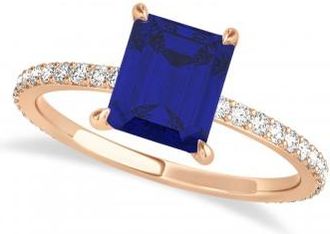 Allurez Emerald Blue Sapphire & Diamond Hidden Halo Engagement Ring 14k Rose Gold (2.93ct)