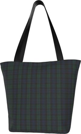 AOOEDM Black Watch Plaid Tote Bag Women Capacity Shoulder Grocery Shopping Bags