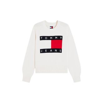 Tommy Jeans Flag Relaxed Crew Neck Trui - Dames - Truien - Wit - Maat: XS Katoen