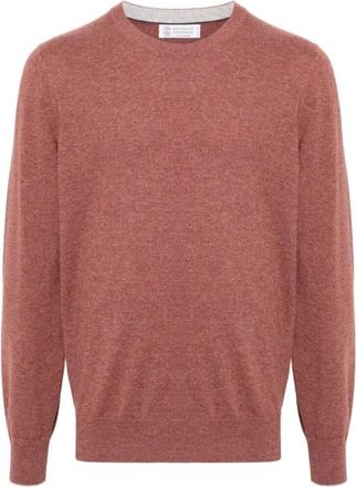 Brunello Cucinelli Rode Kasjmier Gebreide Trui met Ronde Hals - Heren - Cashmere truien - Rood - M - Kasjmier - Truien & Vesten