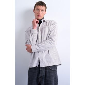 Topman Relaxed Fit Stripe Cotton Button-Up Shirt in Ecru Multi at Nordstrom, Size Xx-Large