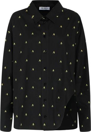 The Attico Diana Logo Print Shirt - Dames - Overhemden - Zwart - XS - Katoen - Overhemden