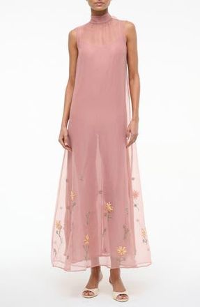 Staud Albee Embroidered Sleeveless Maxi Dress in Dahlia Daydream Pink at Nordstrom Rack, Size Small