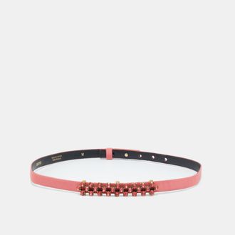 Oscar De La Renta Oscar De La Renta Coral Orange Satin Crystal Embellished Slim Belt