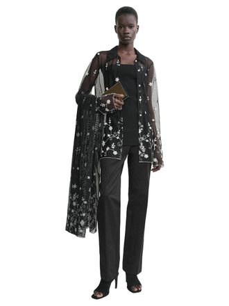 Toteme Embroidered Floral Tulle Blouse - Black