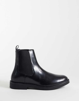 Asos Stivaletti Chelsea in pelle polido nera-Nero