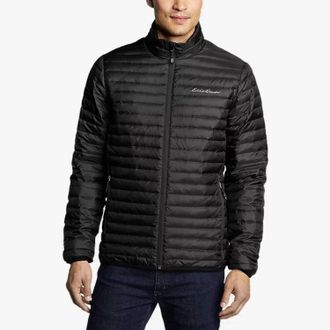 Eddie Bauer Microlight Down Zip Up Puffer Jacket In Black