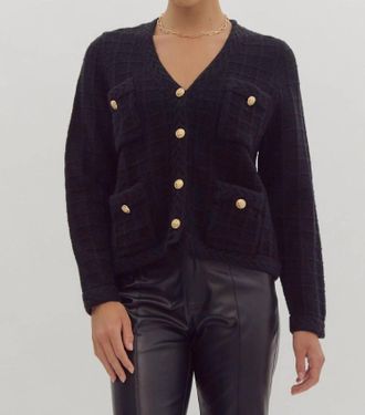 Entro Button Knit Cardigan In Black