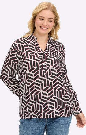 Sheego Longbluse SHEEGO, Damen, Gr. 40, schwarz, ecru, bedruckt, 100% Viskose, bedruckt, gemustert, mehrfarbig, V-Ausschnitt, Blusen Longbluse