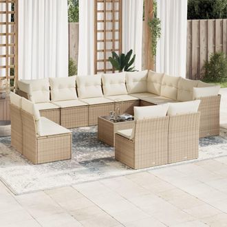 vidaXL Set Sof&aacute;s De Jard&iacute;n Con Cojines 13 Pzas Rat&aacute;n Sint&eacute;tico Beige Vidaxl