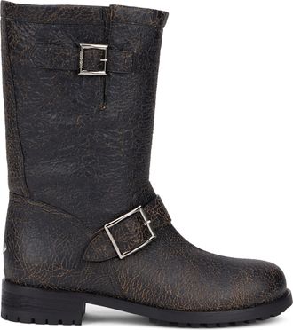 Jimmy Choo London Womens Boots Biker Mid Leather Black-Toffee Lambskin Leather; Rubber Sole Black/toffee