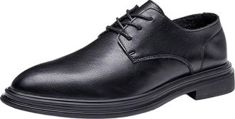 Generic Mens Classic Dress Shoes,Breathable Genuine Leather Business Casual Footwear for Weddings and Office with Cushioned Comfort(Black,6.5 UK)