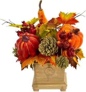Nearly Natural Pumpkin, Gourd, Berry and Maple Leaf Artificial Arrangement in Orange at Nordstrom