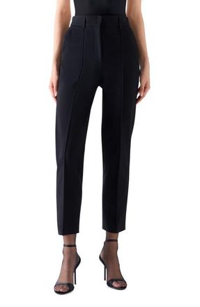 Akris Ferry Pintuck Tapered Jersey Pants in Black at Nordstrom, Size 14