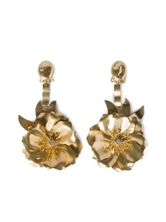 Miu Miu crystal flower earrings - women - Brass/Crystal - One Size - Gold